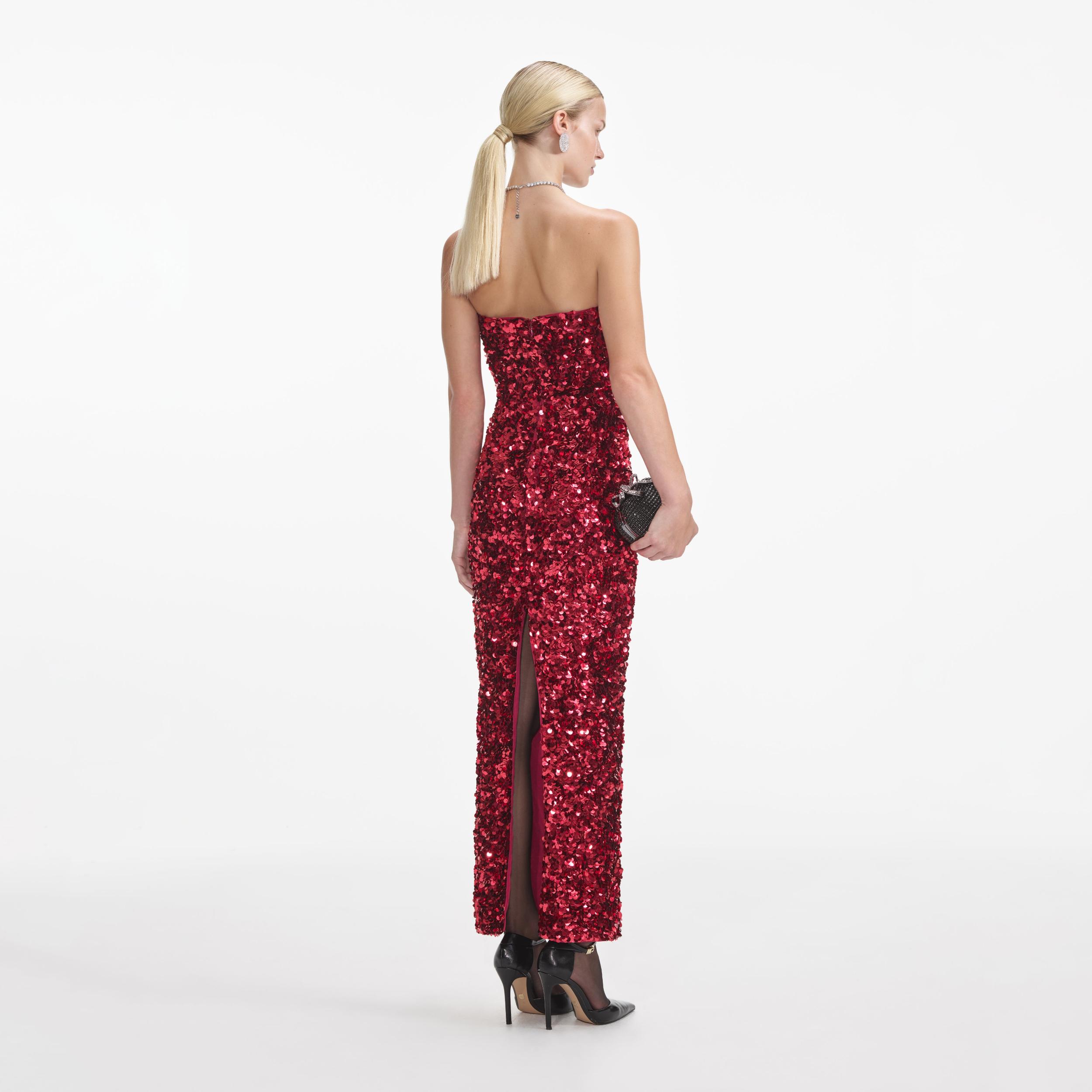 Red 3D Sequin Midi Dress Product Image