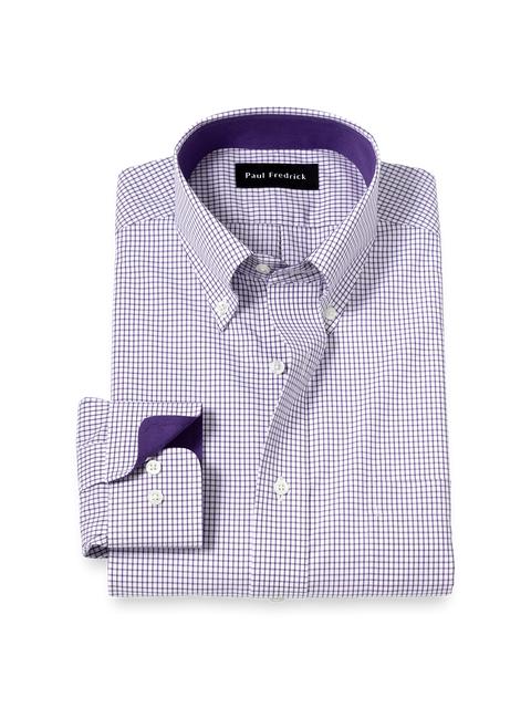 Non-Iron Cotton Check Dress Shirt With Contrast Trim - Purple/white Product Image