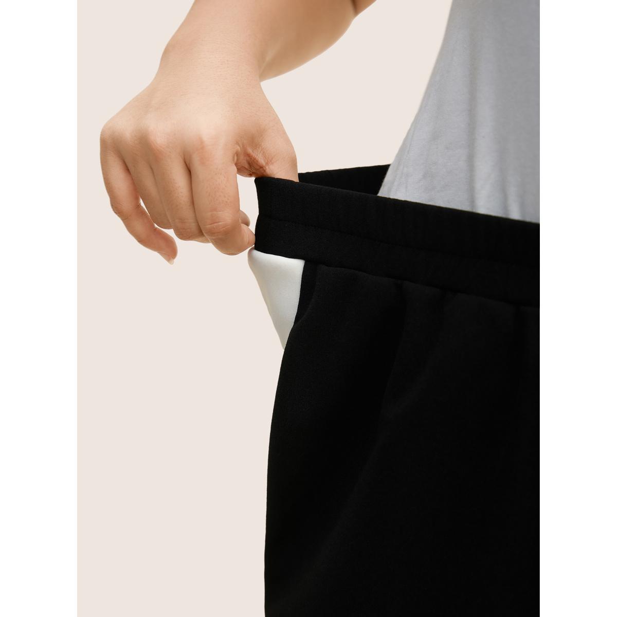 Plus Size Contrast Snap Button Side Wide Leg Pants Women Black Casual Wide Leg High Rise Everyday Pants BloomChic 28/5X Product Image