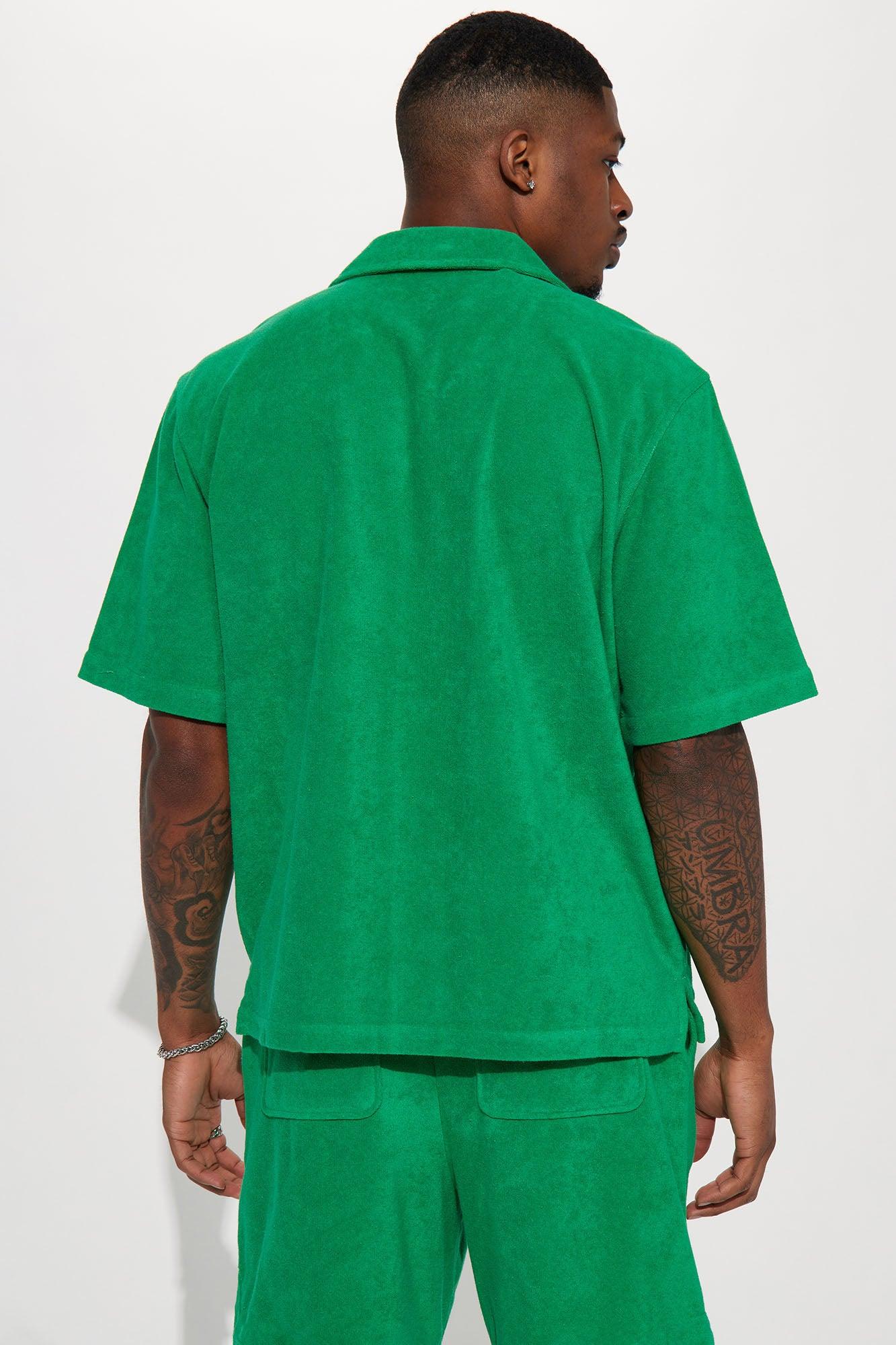 Dipped Terry Short Sleeve Cuban Shirt - Green Product Image
