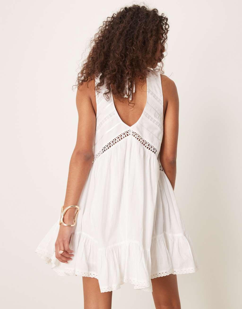 ASOS DESIGN hanky hem mini dress with scoop neck in white Product Image