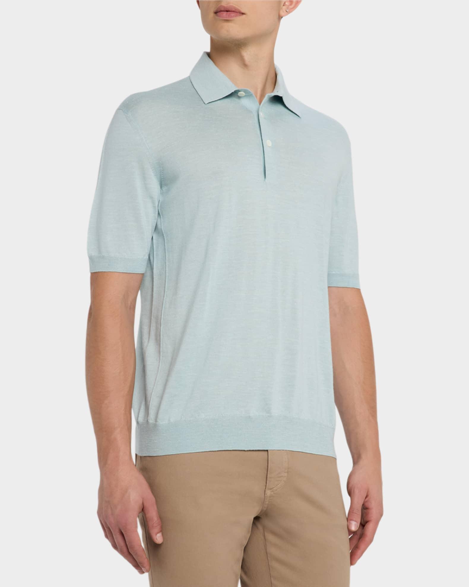 Men's Silk, Cashmere, and Linen Short-Sleeve Polo Sweater Product Image