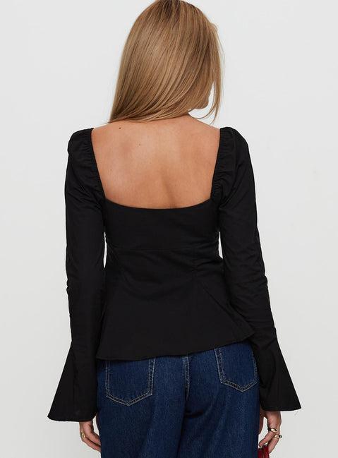 Lilibette Tie Up Long Sleeve Top Black Product Image