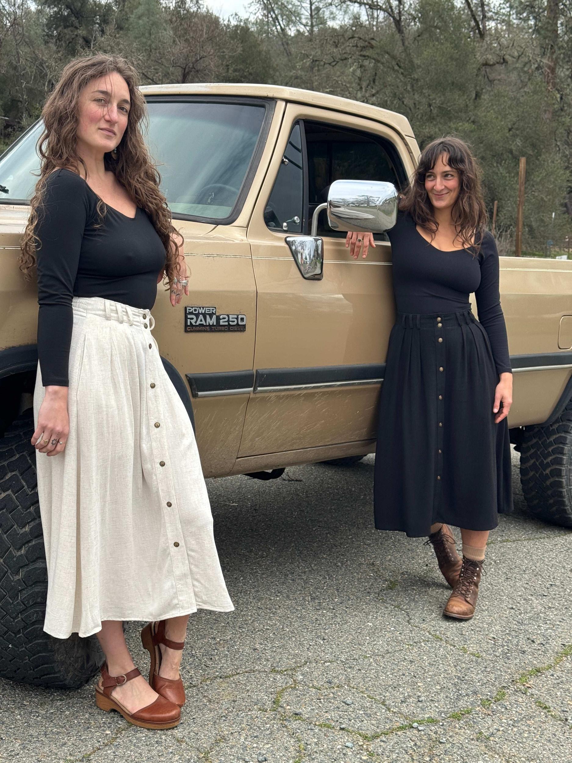 Trices Skirt in Textured Black Linen Product Image