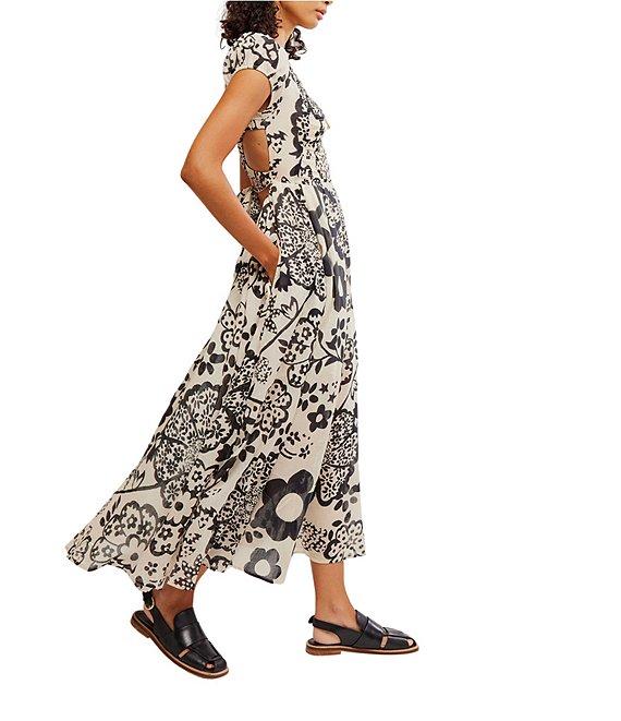 Free People Ultraviolet Floral Print Scoop Neck Short Sleeve Maxi Dress Product Image