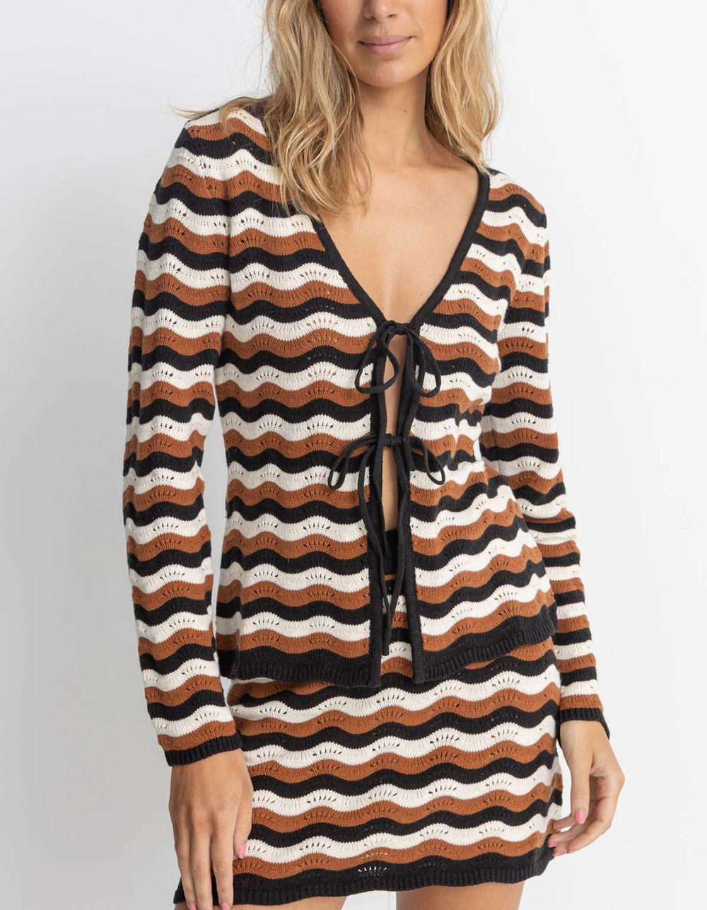 RHYTHM Venice Womens Long Sleeve Tie Front Top - BLACK COMBO Product Image