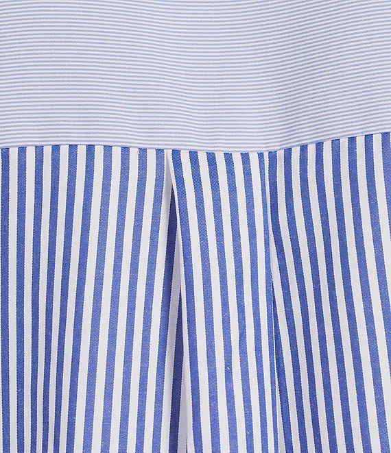 A Loves A Woven Ric Rac Trim Stripe Point Collar Scallop Hem Button Front Coordinating Shirt Product Image