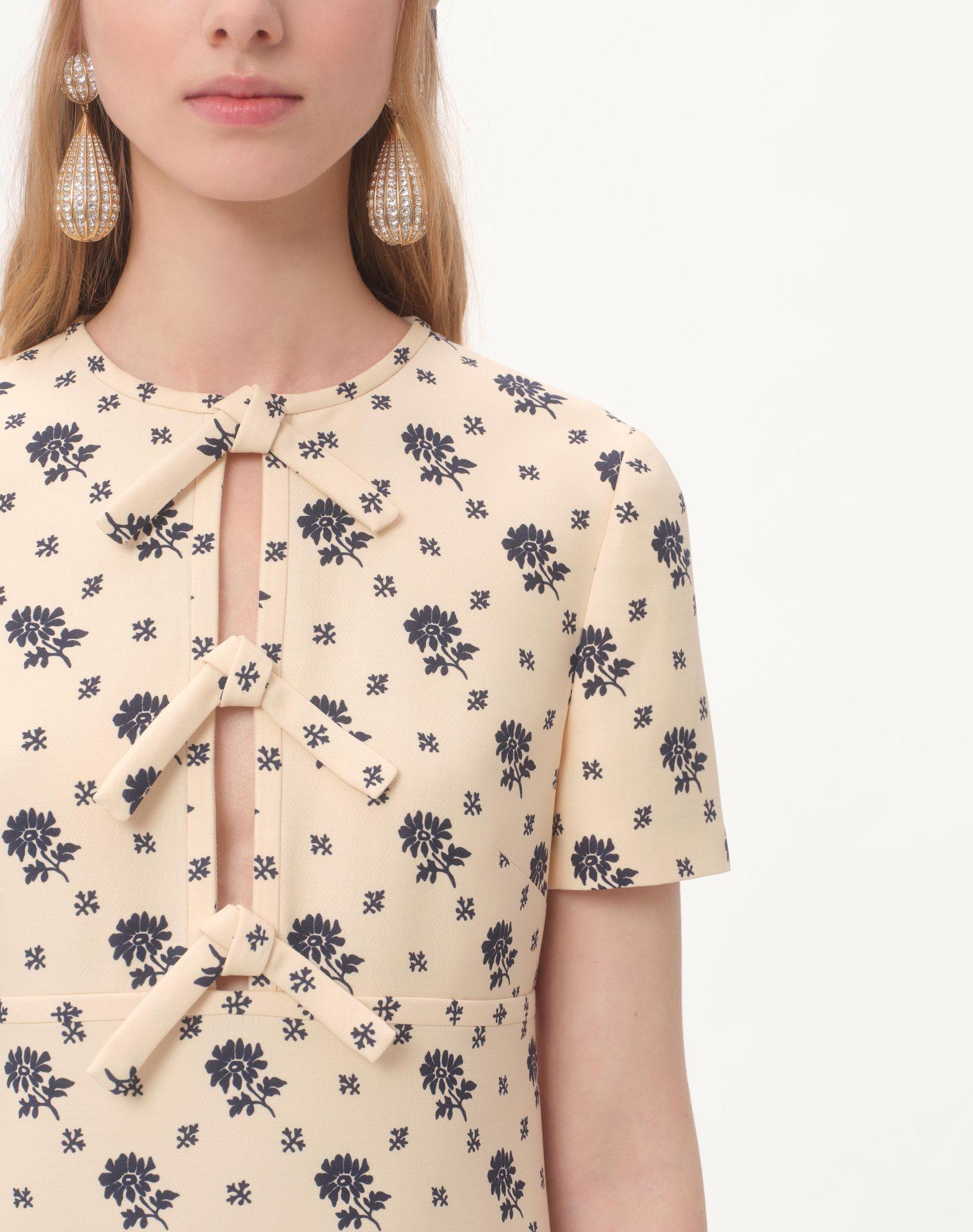 Short Dress In Crepe Couture Fiorellino Blu Papier Floral  Product Image