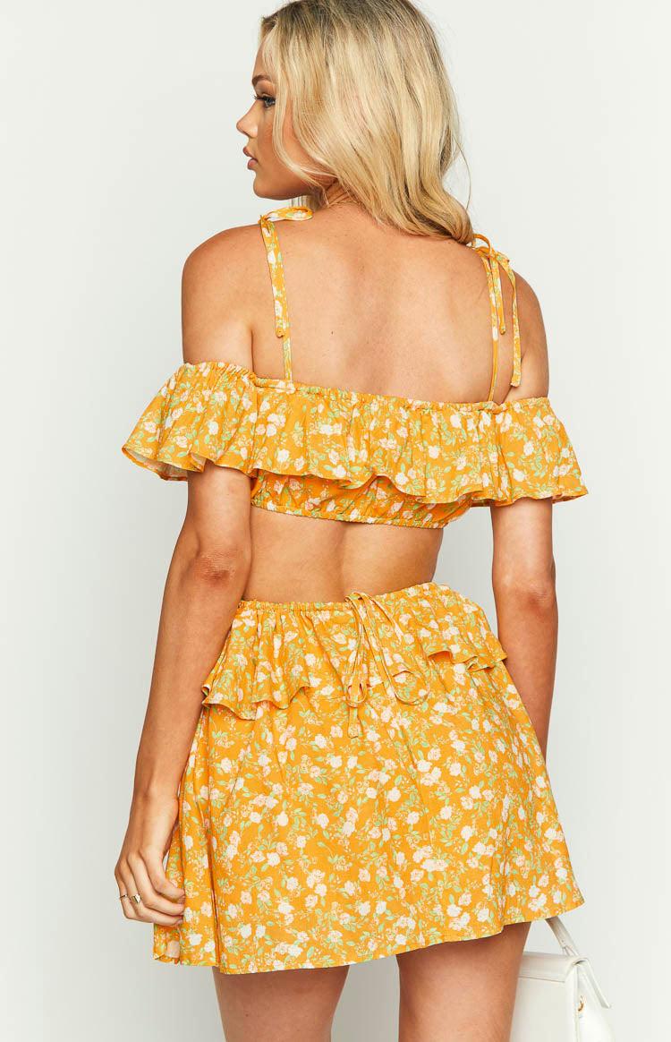 Alyssa Orange Floral Ruffle Mini Dress Product Image
