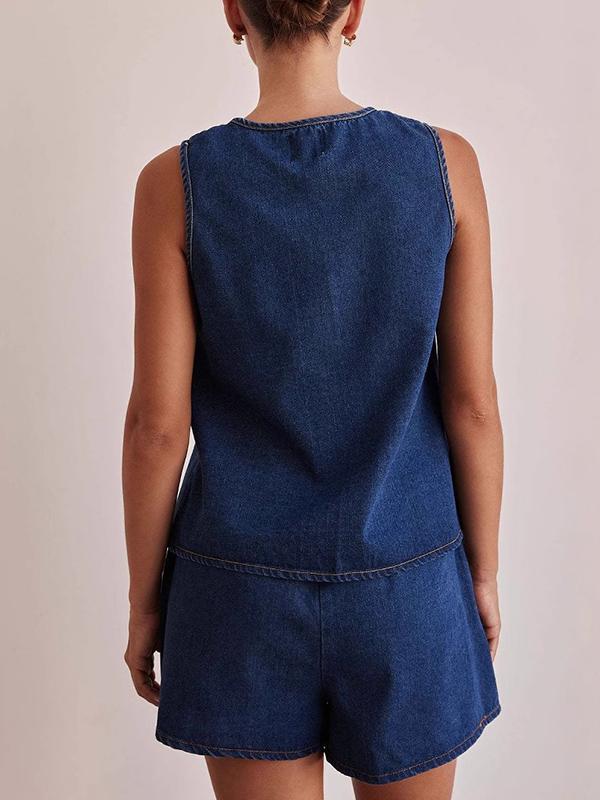 Loose Sleeveless Lace-Up Split-Joint Round-Neck Vest Top Product Image