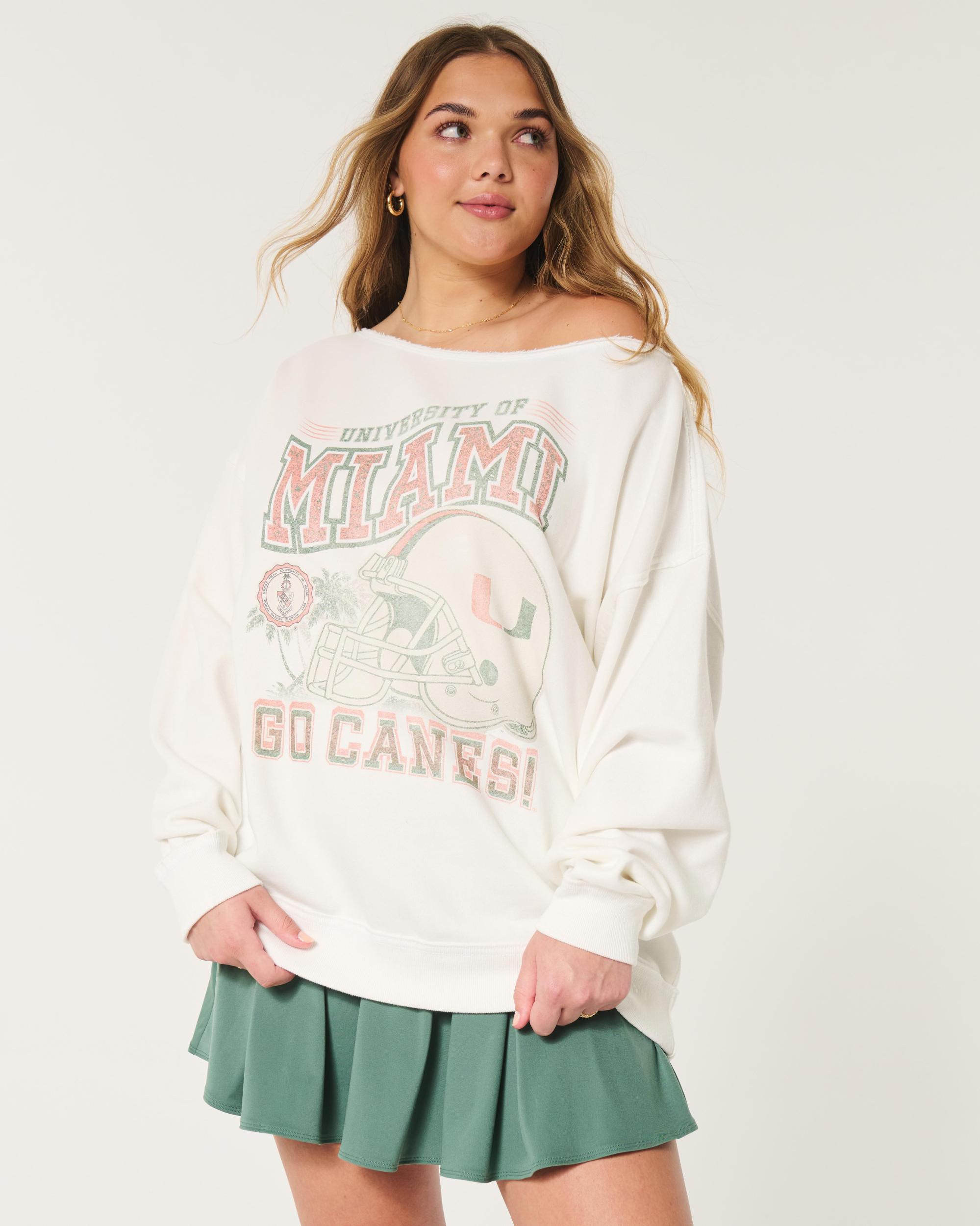 Oversized Off-the-Shoulder University of Miami  Graphic Sweatshirt Product Image