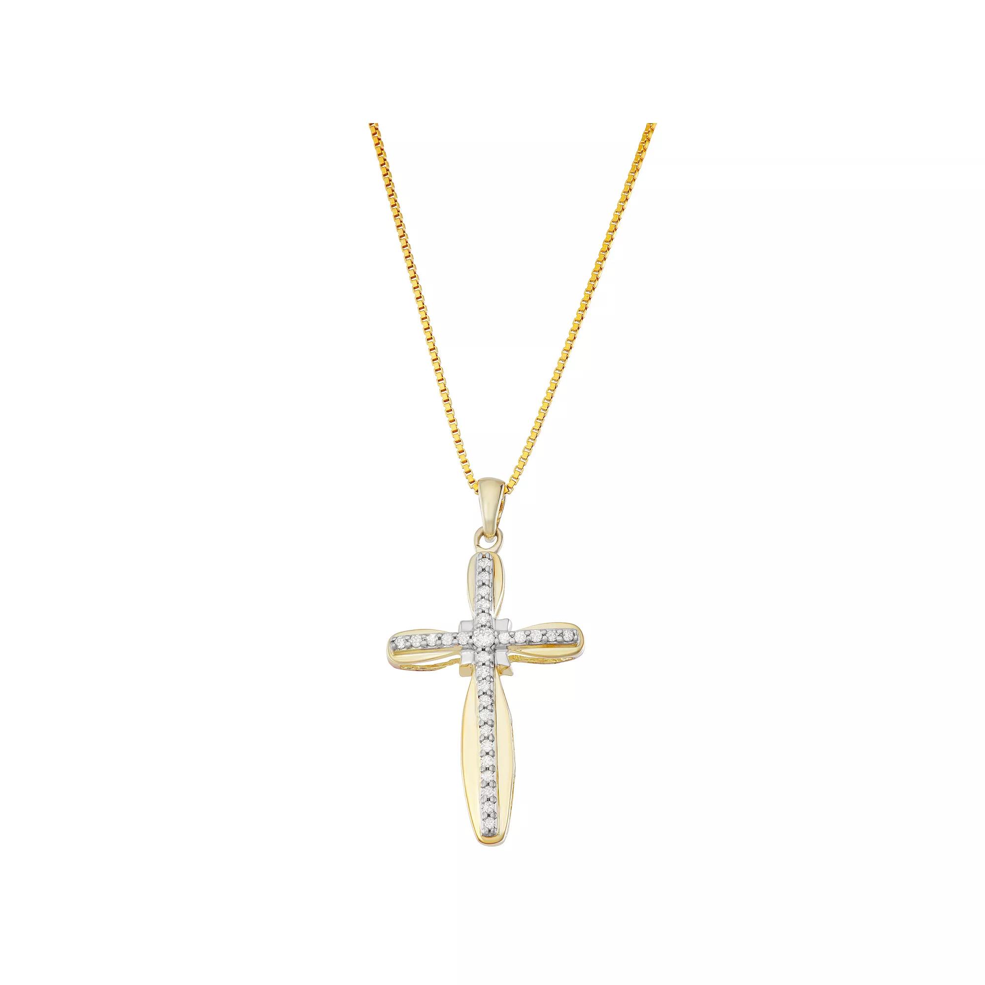 10k Gold Over Sterling Silver 1/5 Carat T.W. Diamond Cross Pendant Necklace, Women's, Size: 18", Gold Tone Product Image