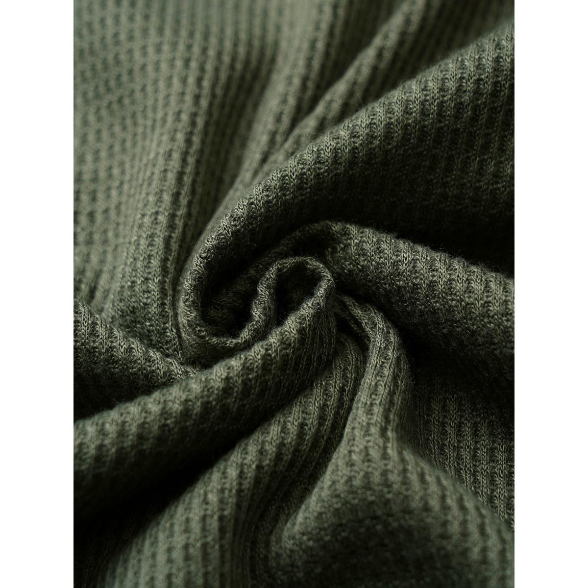 Plus Size Waffle Knit Floral Embroidered Lantern Sleeve T-shirt ArmyGreen Women Leisure Texture Floral Round Neck Casual T-shirts BloomChic 14-16/1X Product Image