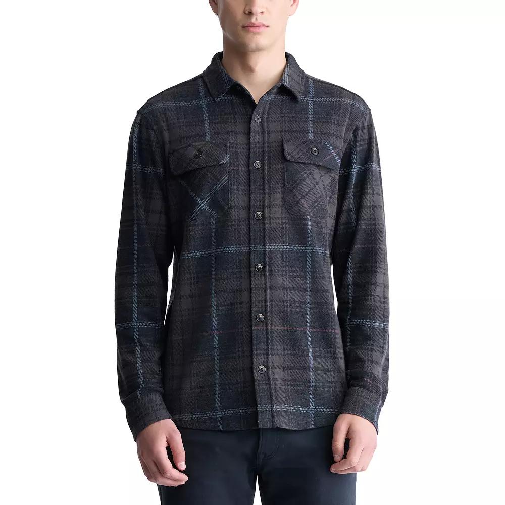 Men's Buffalo Jeans Stretch Knit Flannel Shirt, Size: Medium, Black Product Image