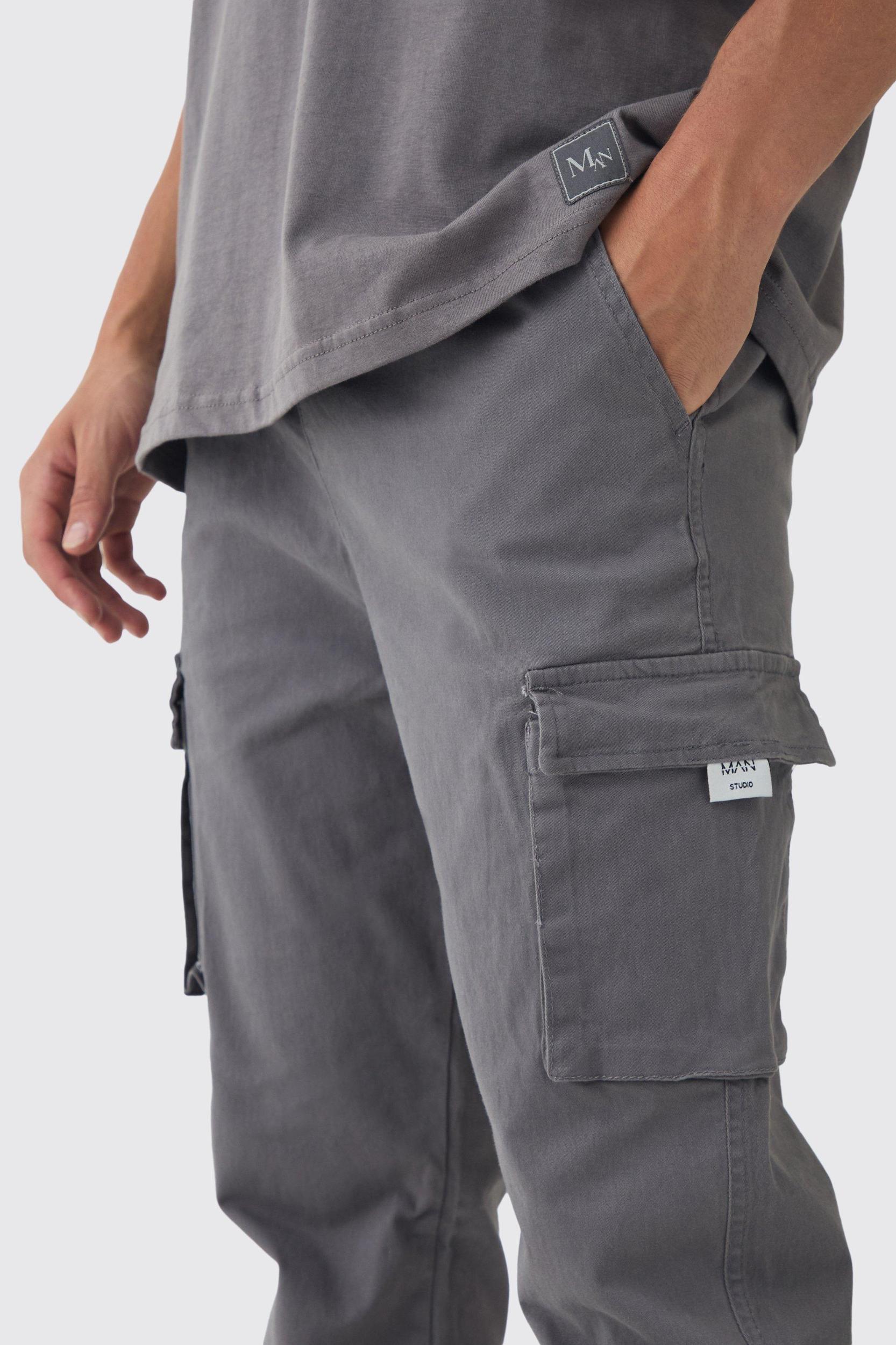 Slim Fit Elasticated Waist Woven Tab Cuffed Cargo Pants | boohooMAN USA Product Image