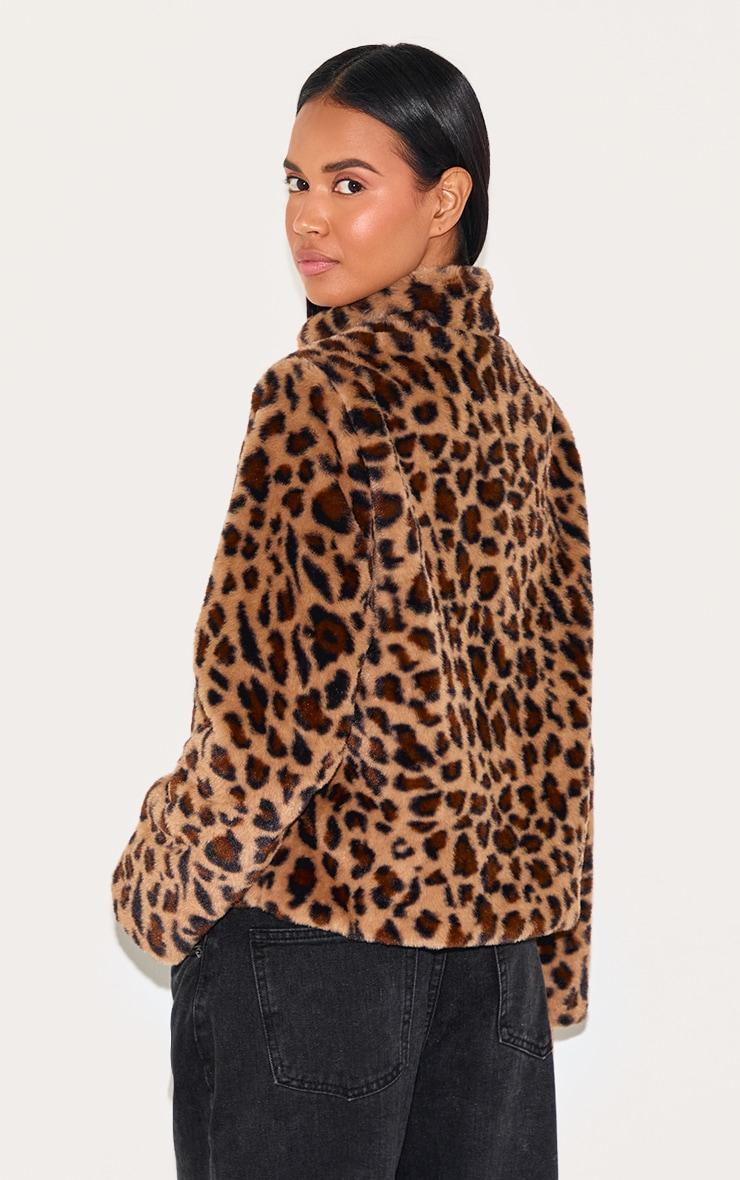 Brown Leopard Fleece Zip Up Jacket Product Image