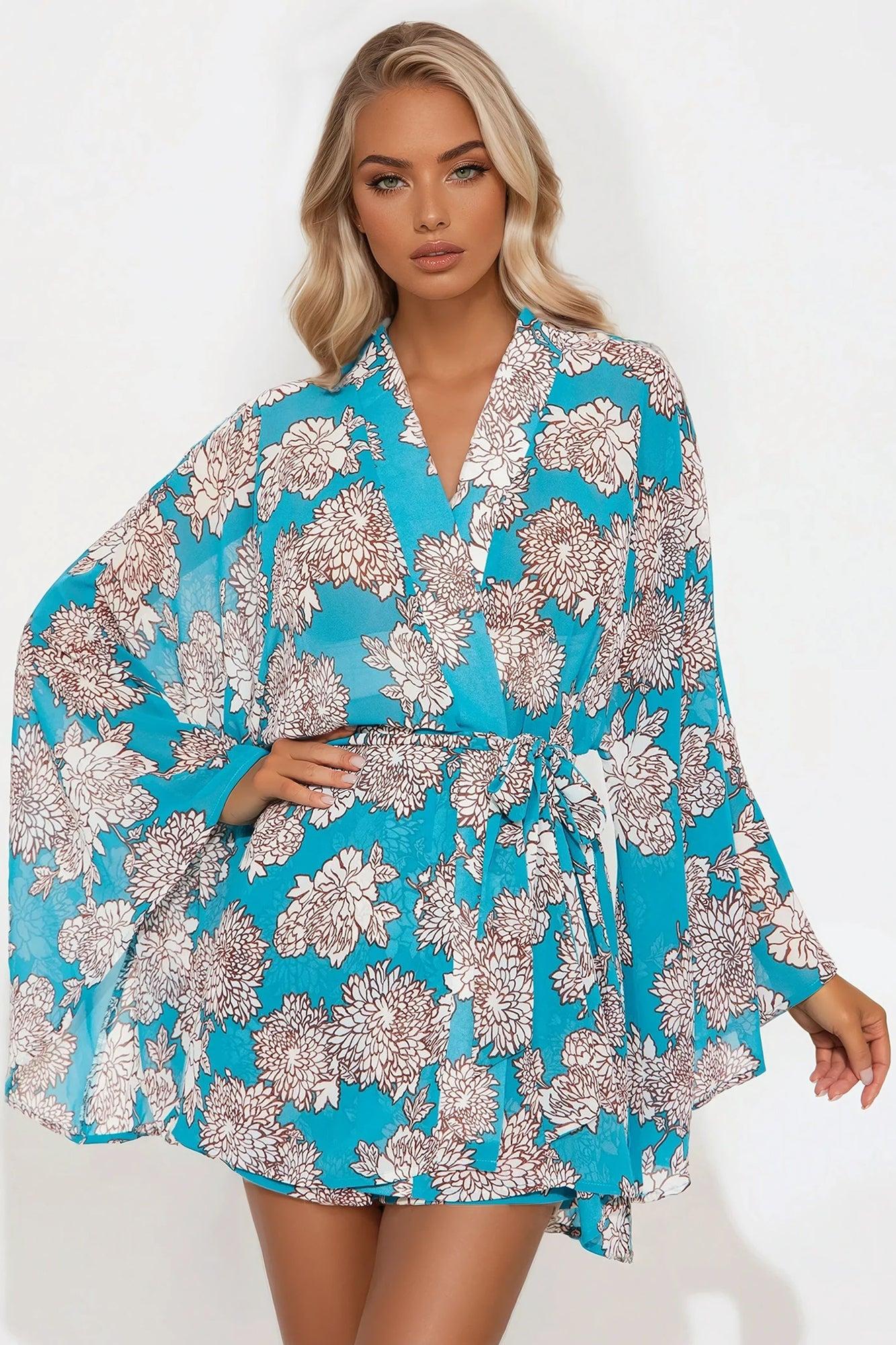 Stay In Cancun Chiffon Short Set - Turquoise/combo Product Image