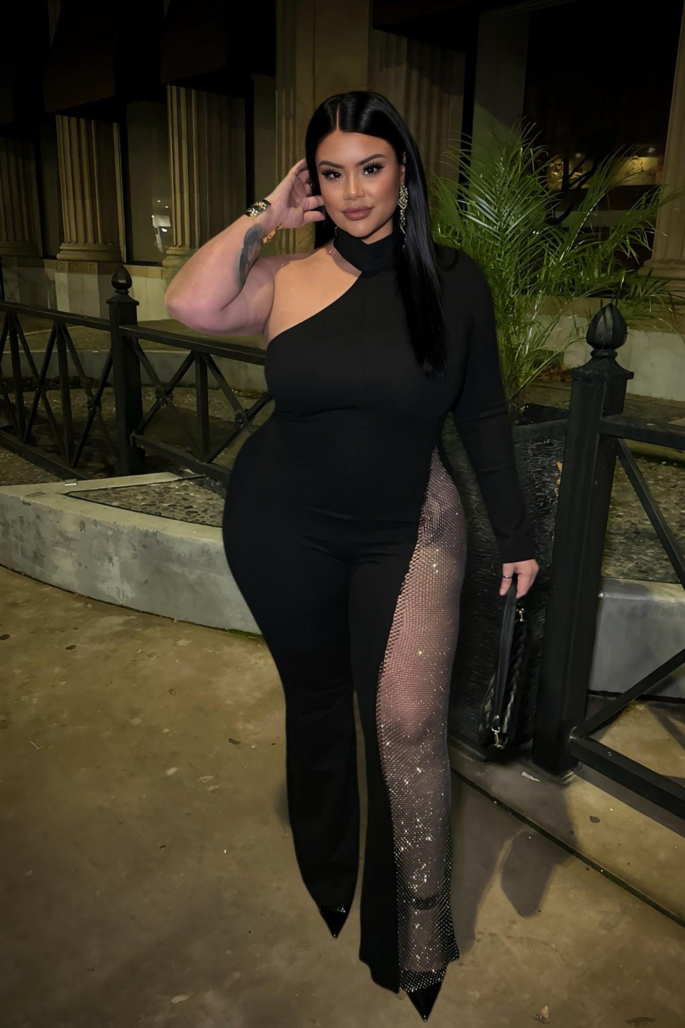 See Me Shine Embellished Jumpsuit - Black Product Image