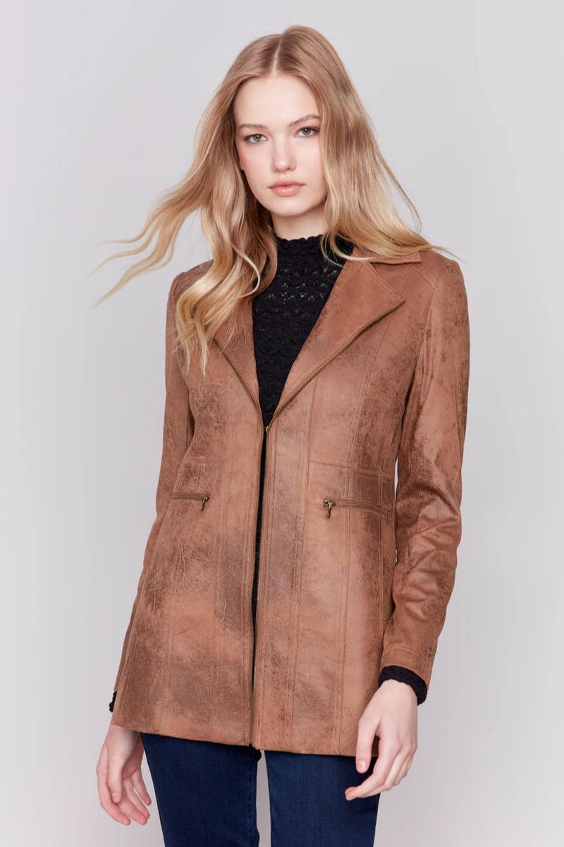 Long Vintage Faux Suede Jacket Product Image