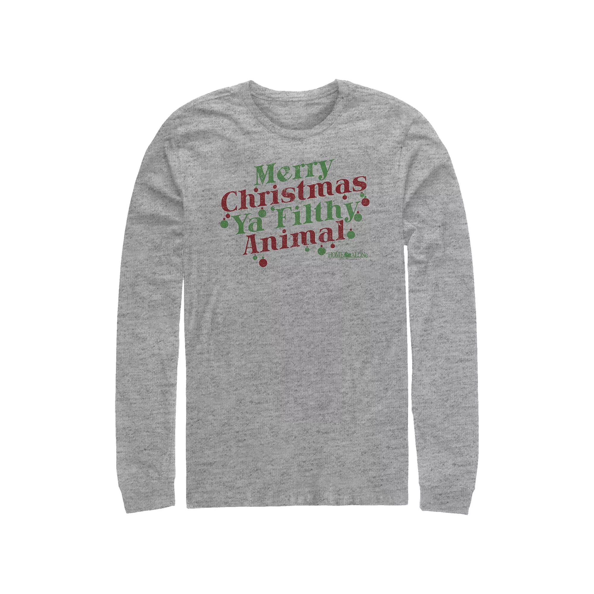 Big & Tall Home Alone Merry Christmas Ya Filthy Animal Long Sleeve Graphic Tee, Men's, Size: XXL Tall, Athletic Grey Product Image