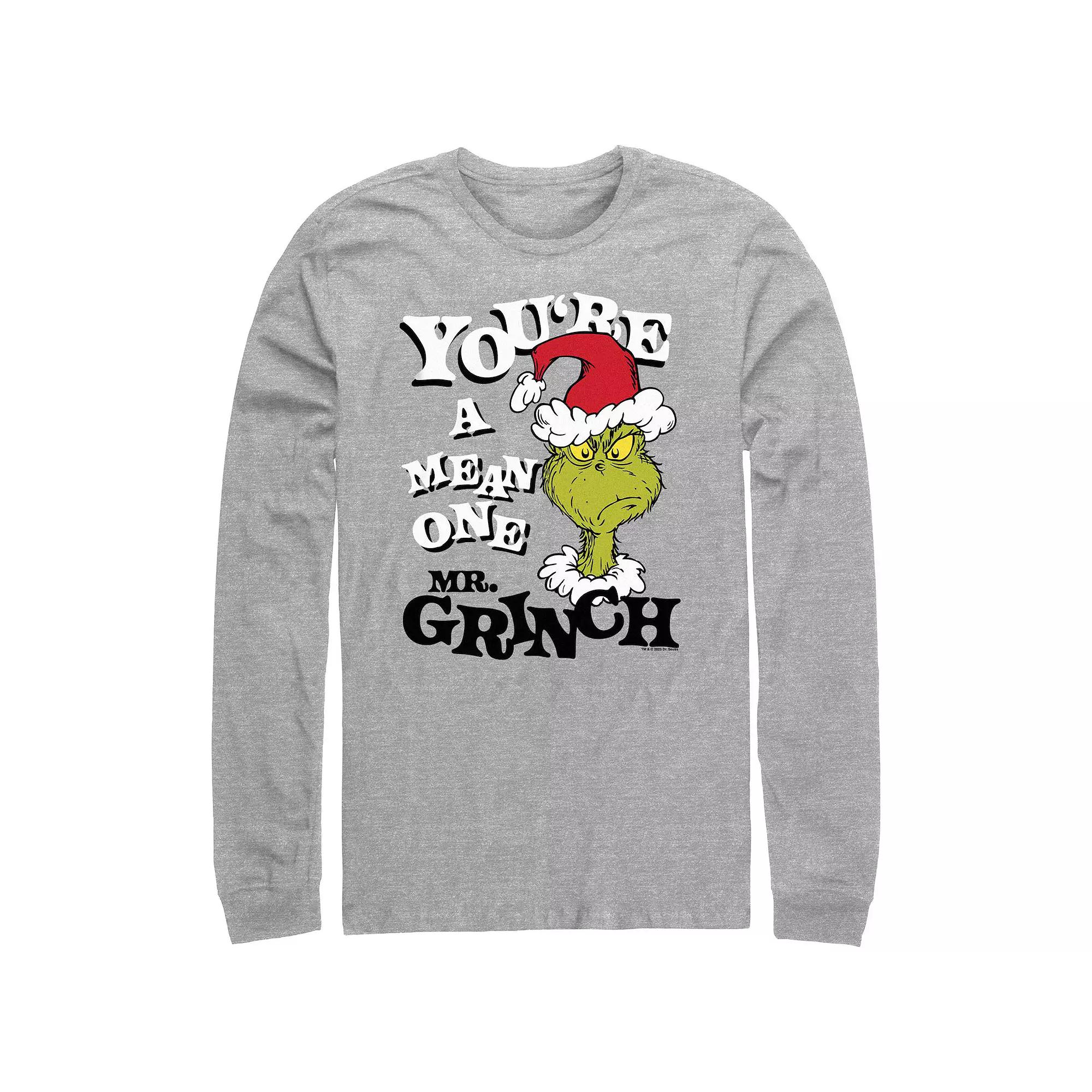 Big & Tall Dr. Seuss You're A Mean One Mr. Grinch Long Sleeve Graphic Tee, Men's, Size: XXL, Athletic Grey Product Image