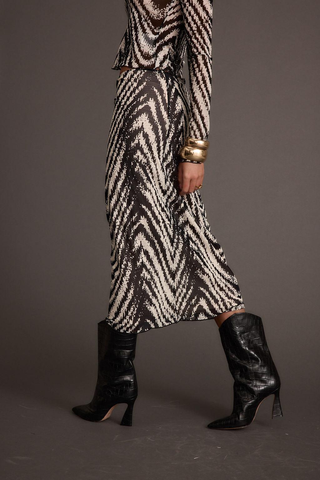 Taryn Zebra Mesh Midi Skirt Product Image