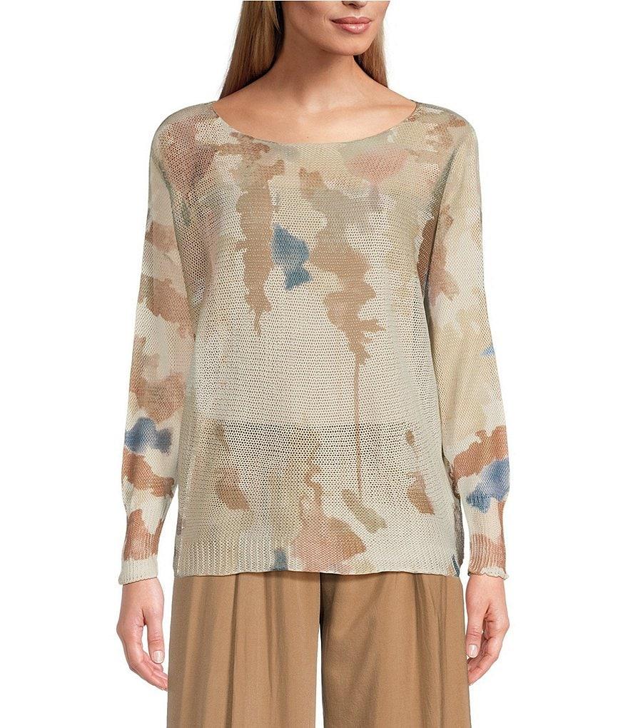 M Made in Italy Printed Scoop Neck Long Sleeve Knit Top Product Image