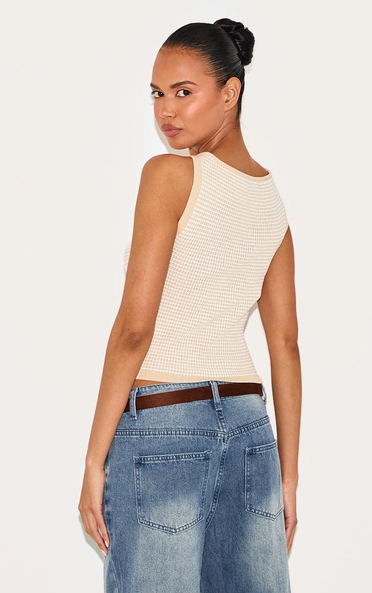 Beige Stripe Waffle Knit Boat Neck Top Product Image