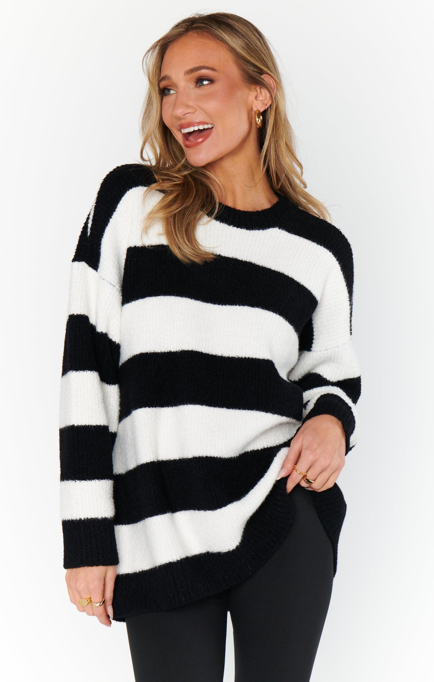 Hometown Tunic Sweater ~ Black White Stripe Knit Product Image