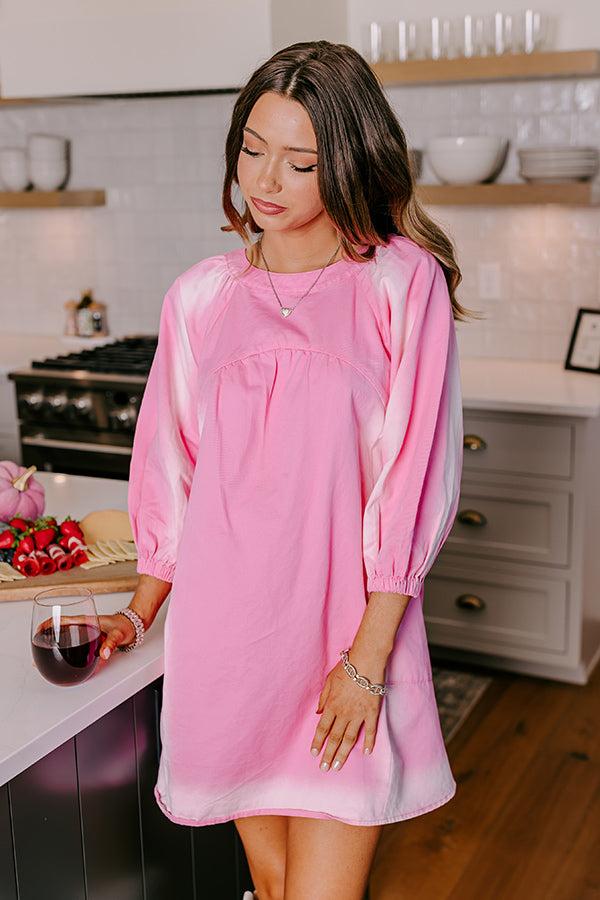 Loving Smiles Denim Mini Dress in Pink Product Image