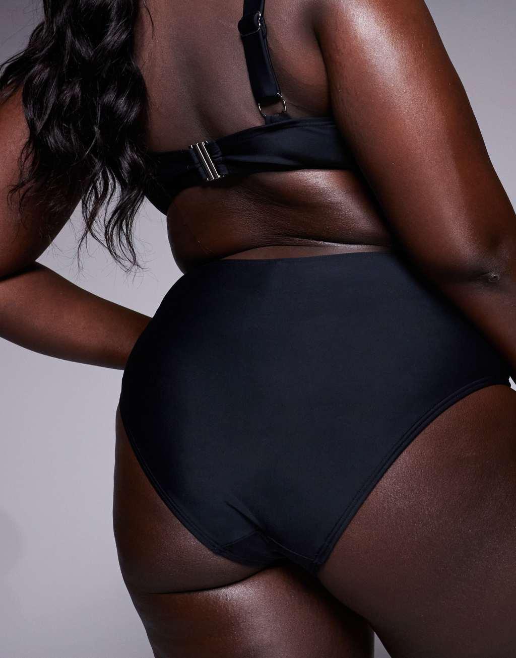 South Beach Curve high waist bikini bottom in black Product Image