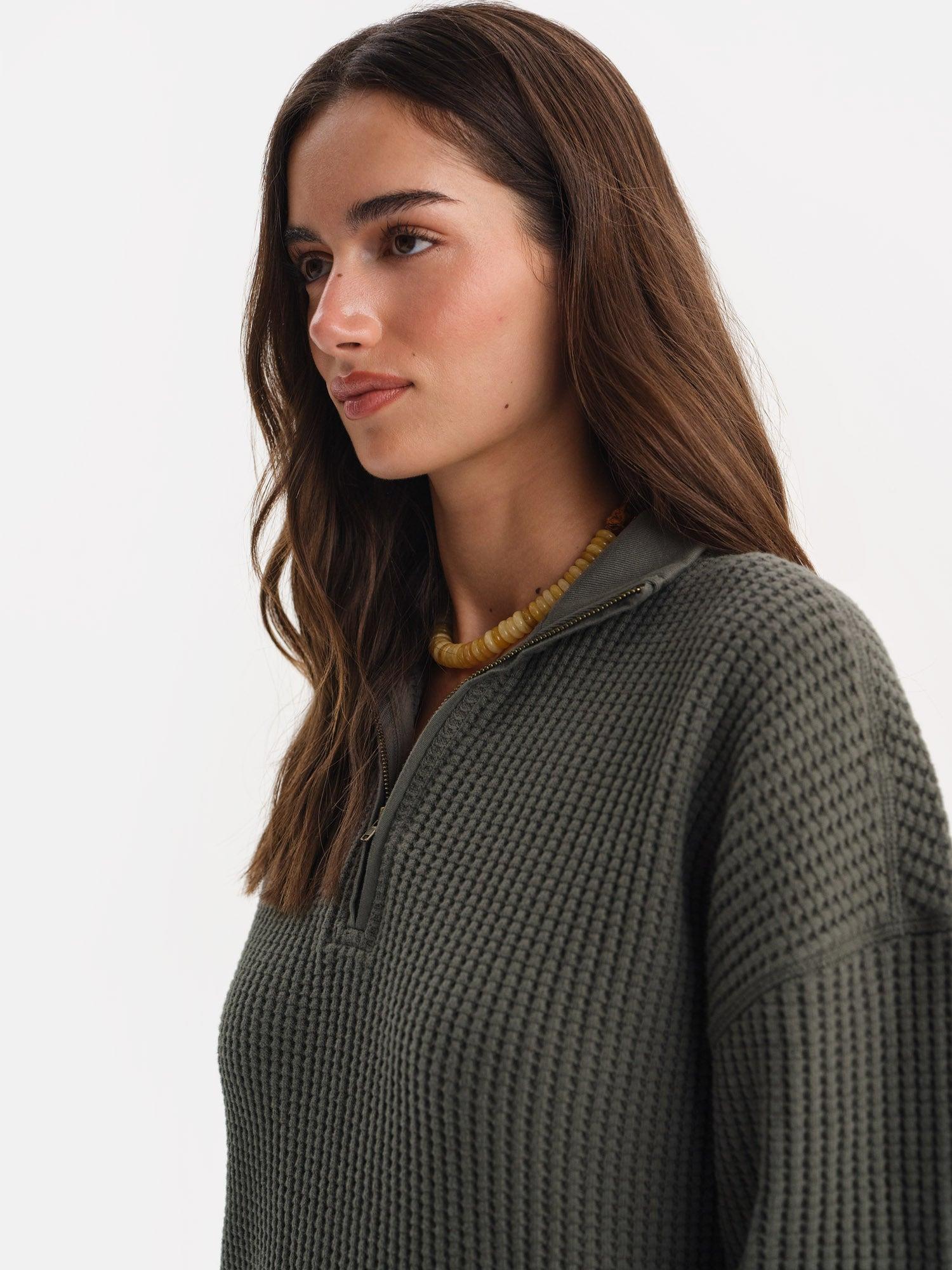 Organic Waffle Collared Half-Zip Sweatshirt Female Product Image
