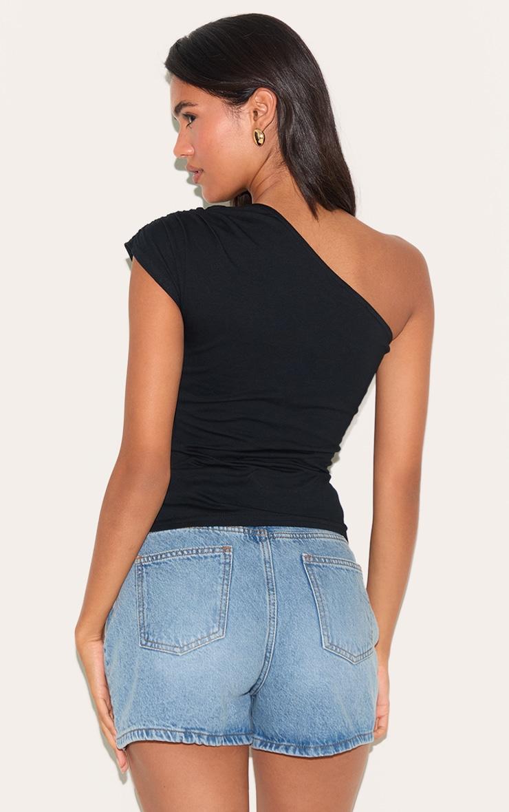 Black Cotton One Shoulder Longline Top Product Image