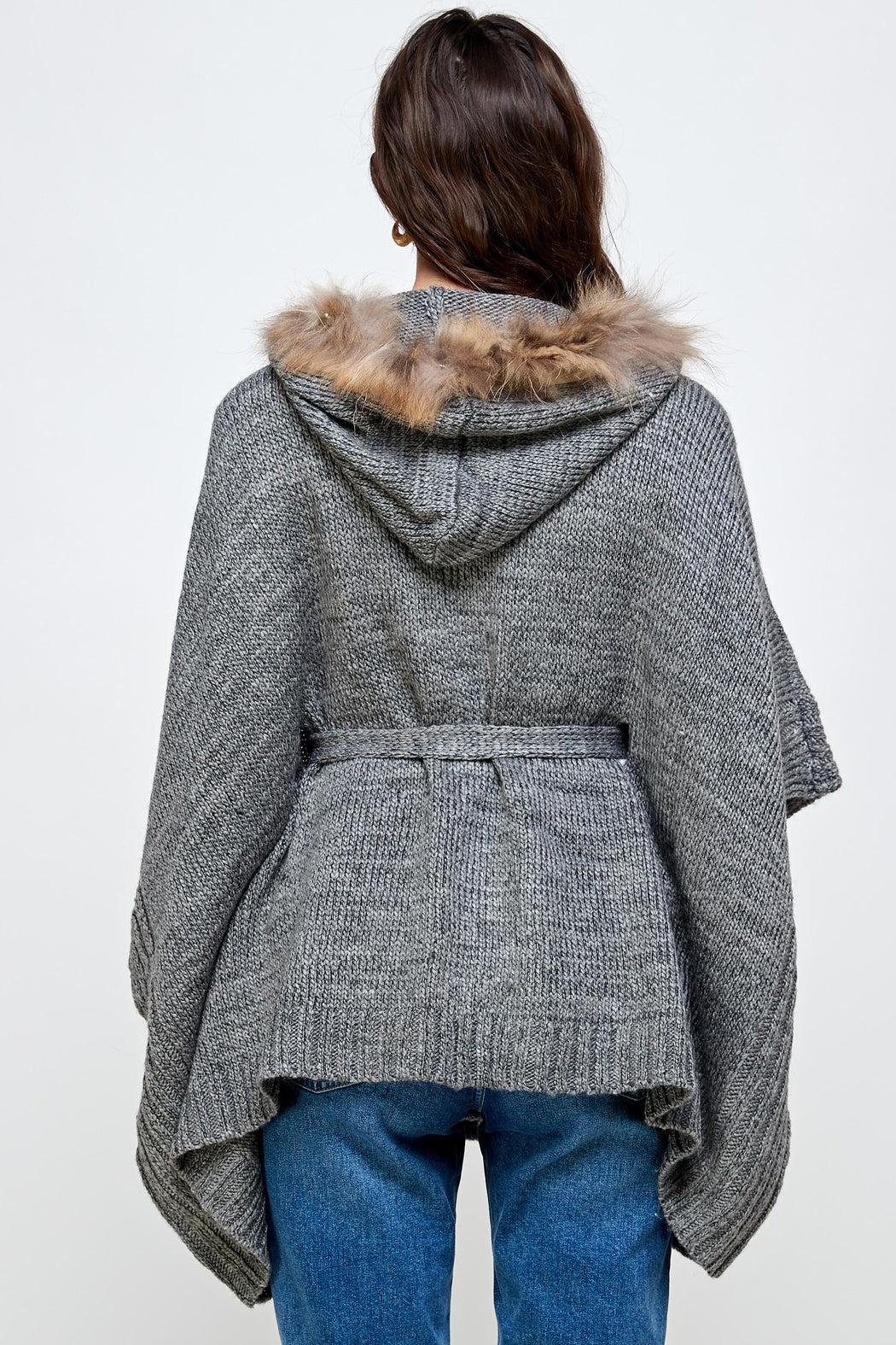 Hoodie Poncho Sweater Cardigan Fur Trim Top Product Image