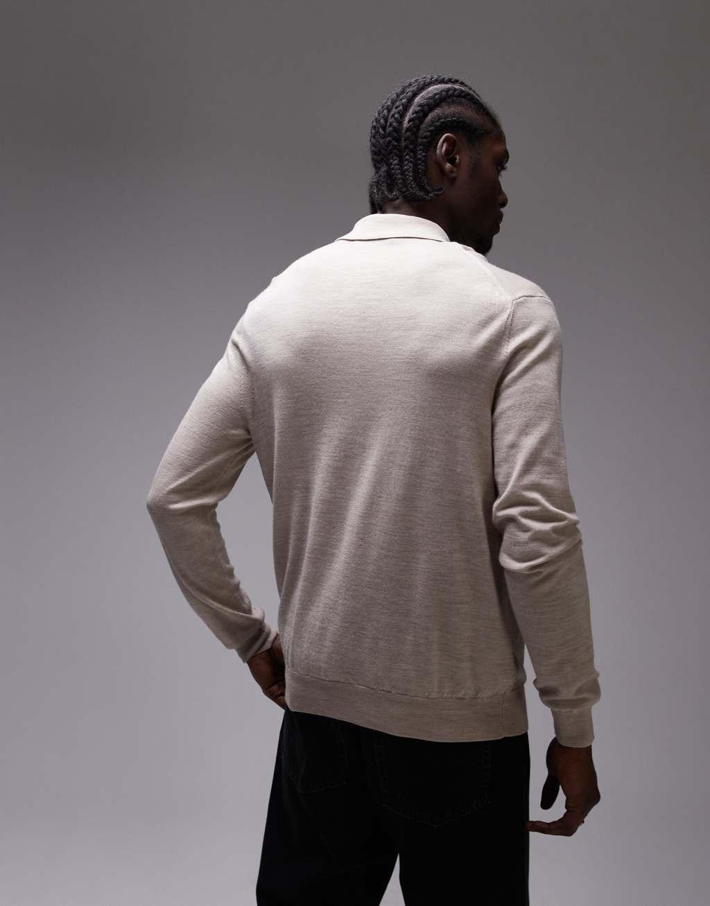 Mango collar detail sweater in beige Product Image