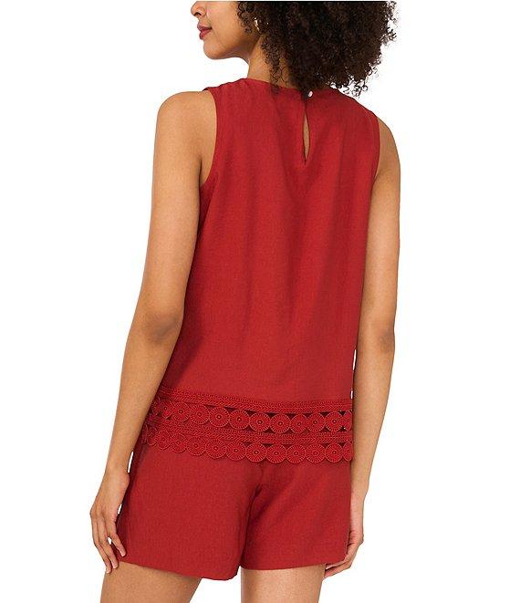 Vince Camuto Coordinating Woven Crew Neck Sleeveless Lace Hem Blouse Product Image