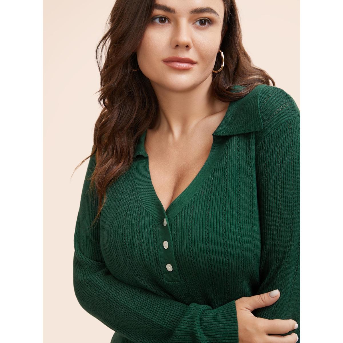Plus Size Supersoft Essentials Polo Neck Button Up Pullover Truegreen Women Casual Long Sleeve Polo Everyday Pullovers BloomChic 12/L Product Image