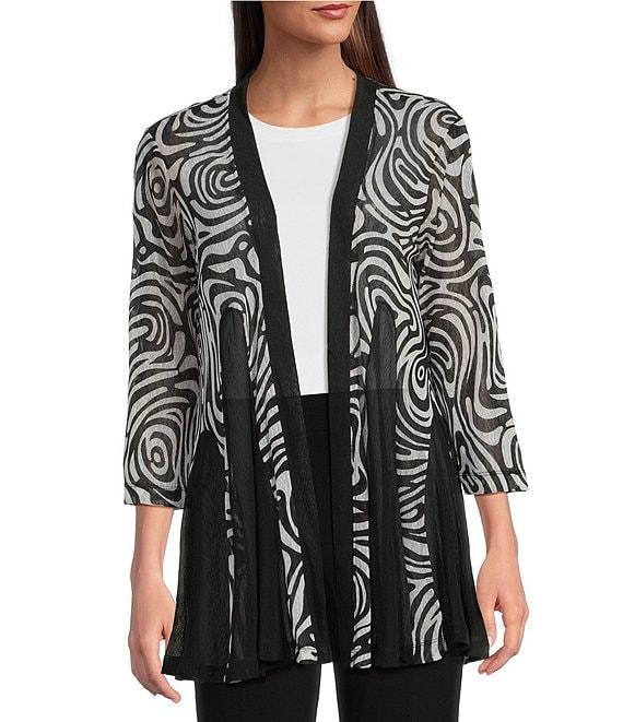 Ali Miles Printed Mesh Inset 3/4 Sleeve Open-Front Kimono Product Image