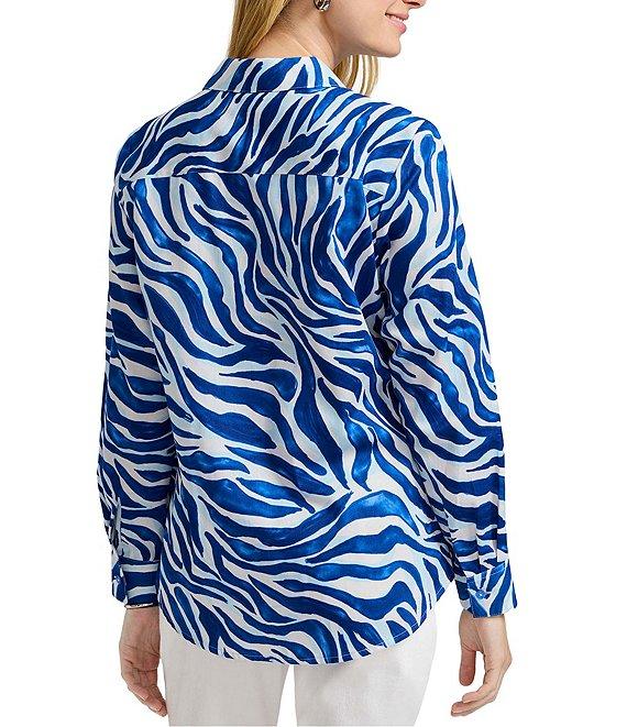 Foxcroft Zoey Zebra Print Point Collar Long Sleeve Button Front Shirt Product Image