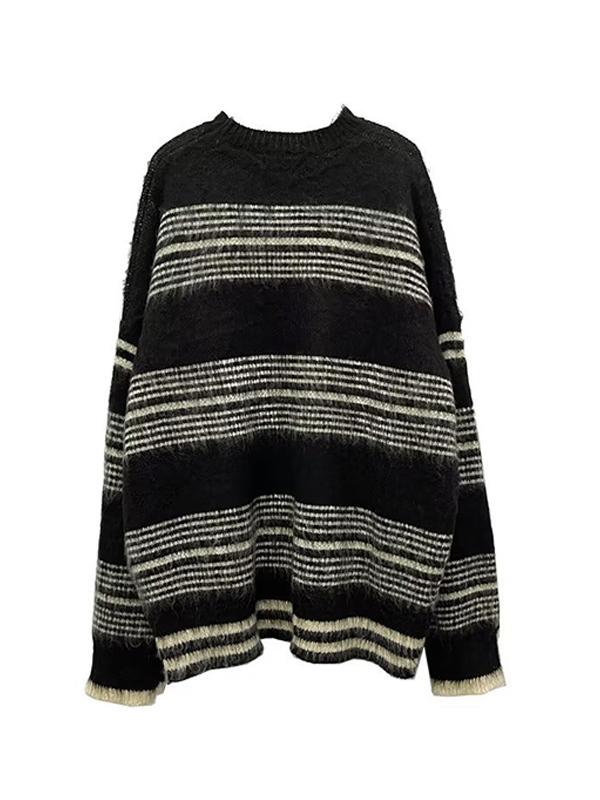 Men' Fuzzy Stripe Print Loose Sweater Product Image