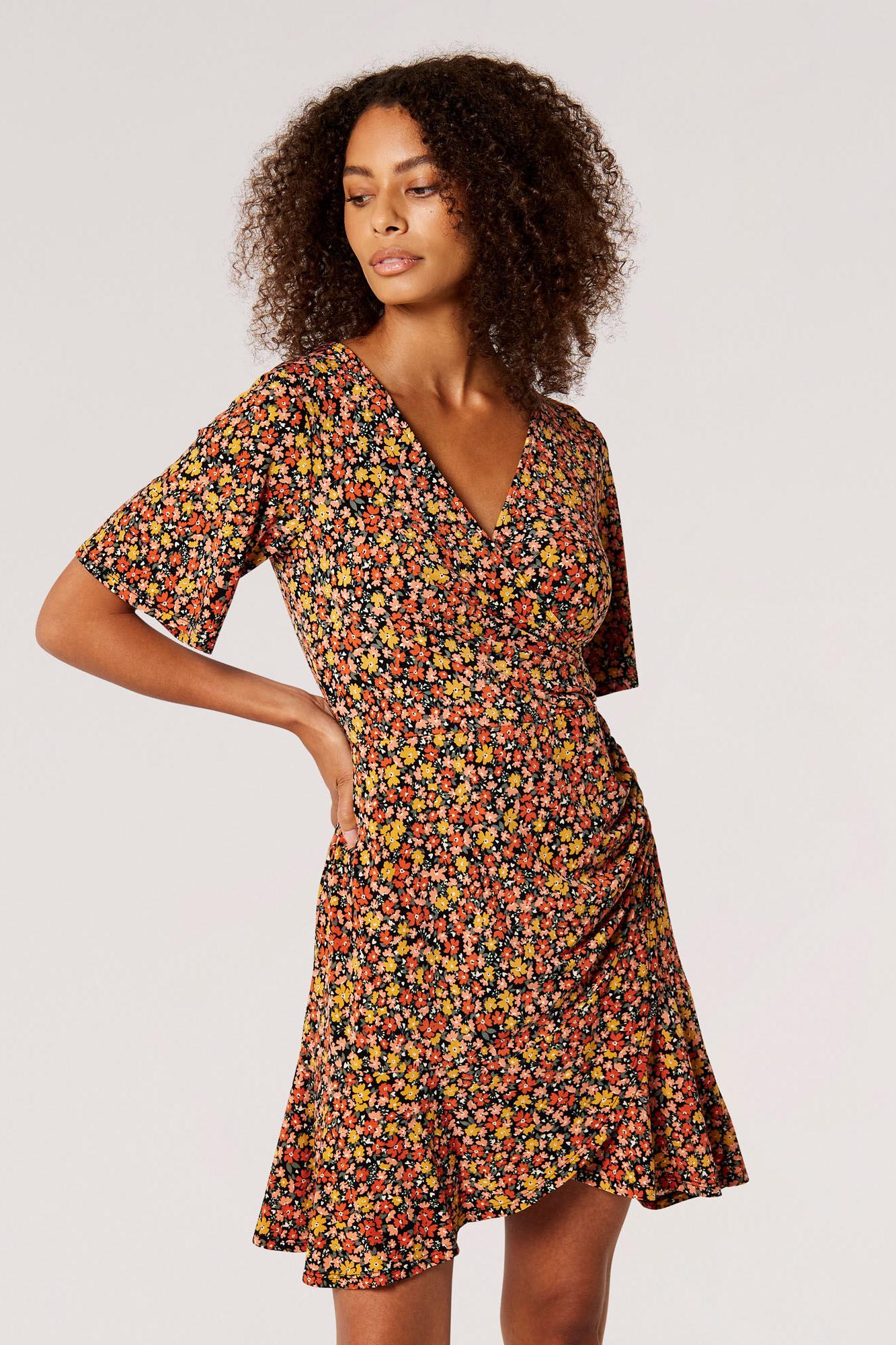 Graphic Ditsy Wrap Dress Product Image
