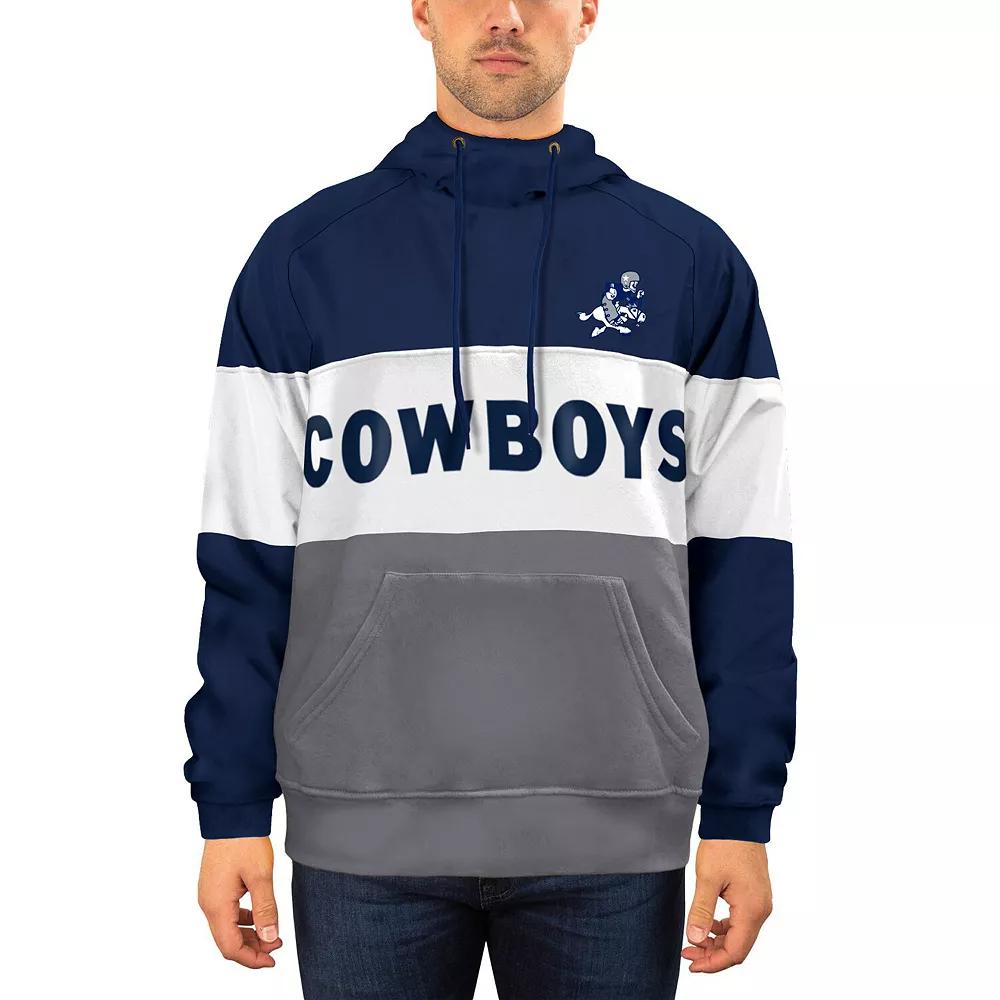 Men's New Era Navy/White Dallas Cowboys Fleece Retro Joe Pullover Hoodie, Size: Small, Blue Product Image