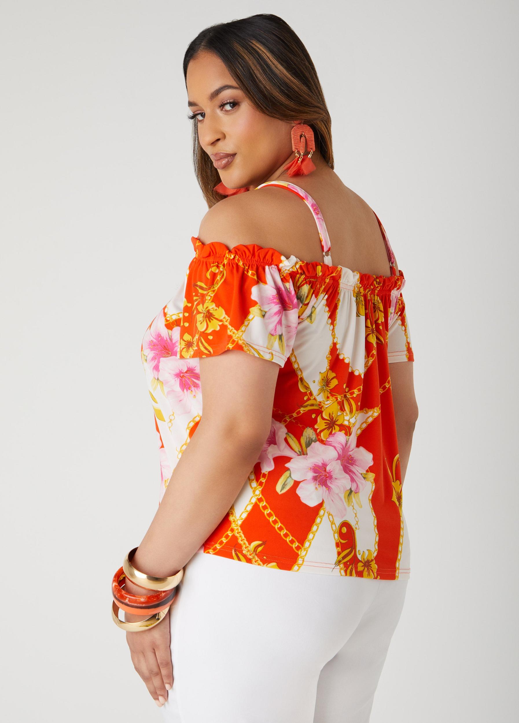 Printed Cold Shoulder Top Product Image