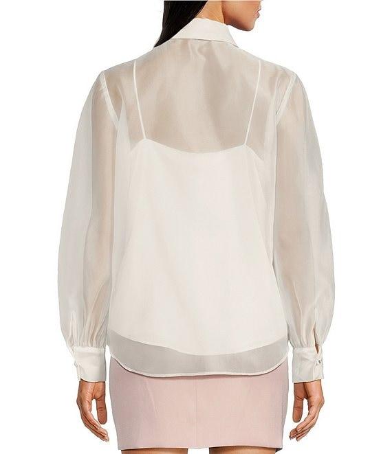 Muse by Marchesa Daisy Organza Point Collar Neck Long Sleeve Button Up Blouse Product Image
