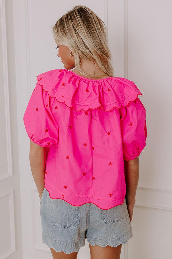 Candy Hearts Embroidered Top in Hot Pink Product Image