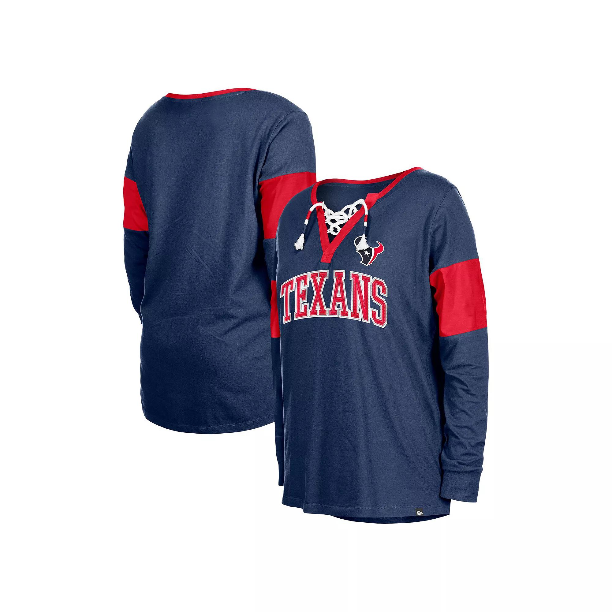 Women's New Era Navy Houston Texans Lace-Up Notch-Neck Long Sleeve T-Shirt, Size: XL, Blue Product Image