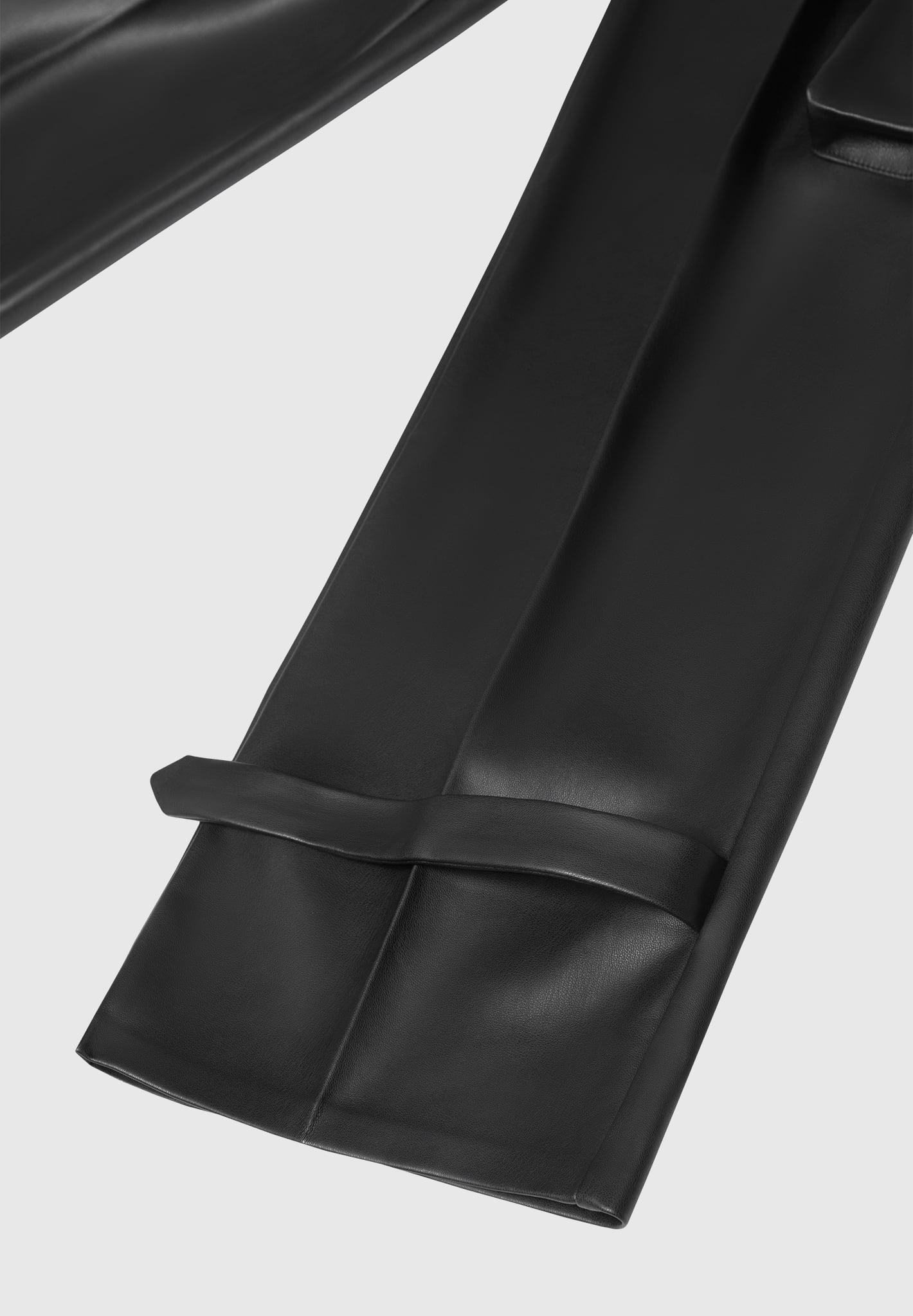 Danielle - Leather Pleated Cargo Trousers - Black Female Product Image