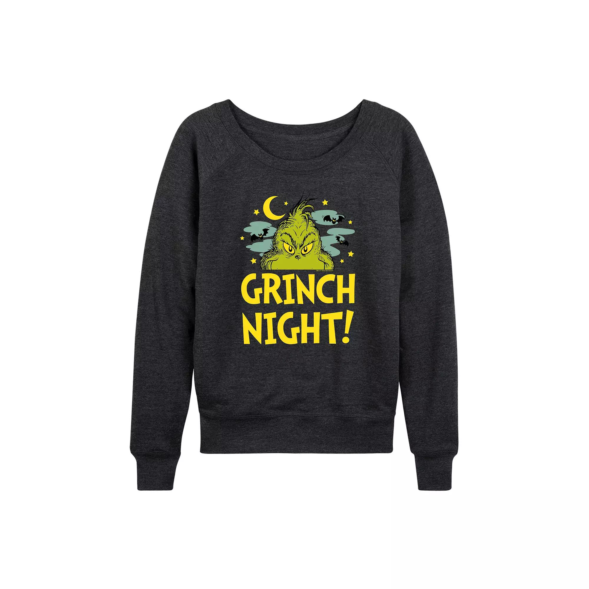 Women's Dr. Seuss Grinch Night Halloween French Terry Long Sleeve Tee,  Product Image
