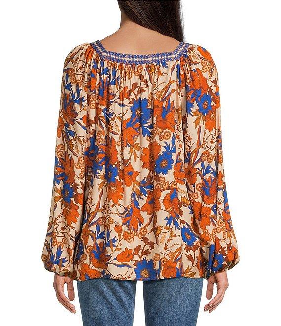 Tru Luxe Jeans Floral Square Neck Long Sleeve Peasant Top Product Image