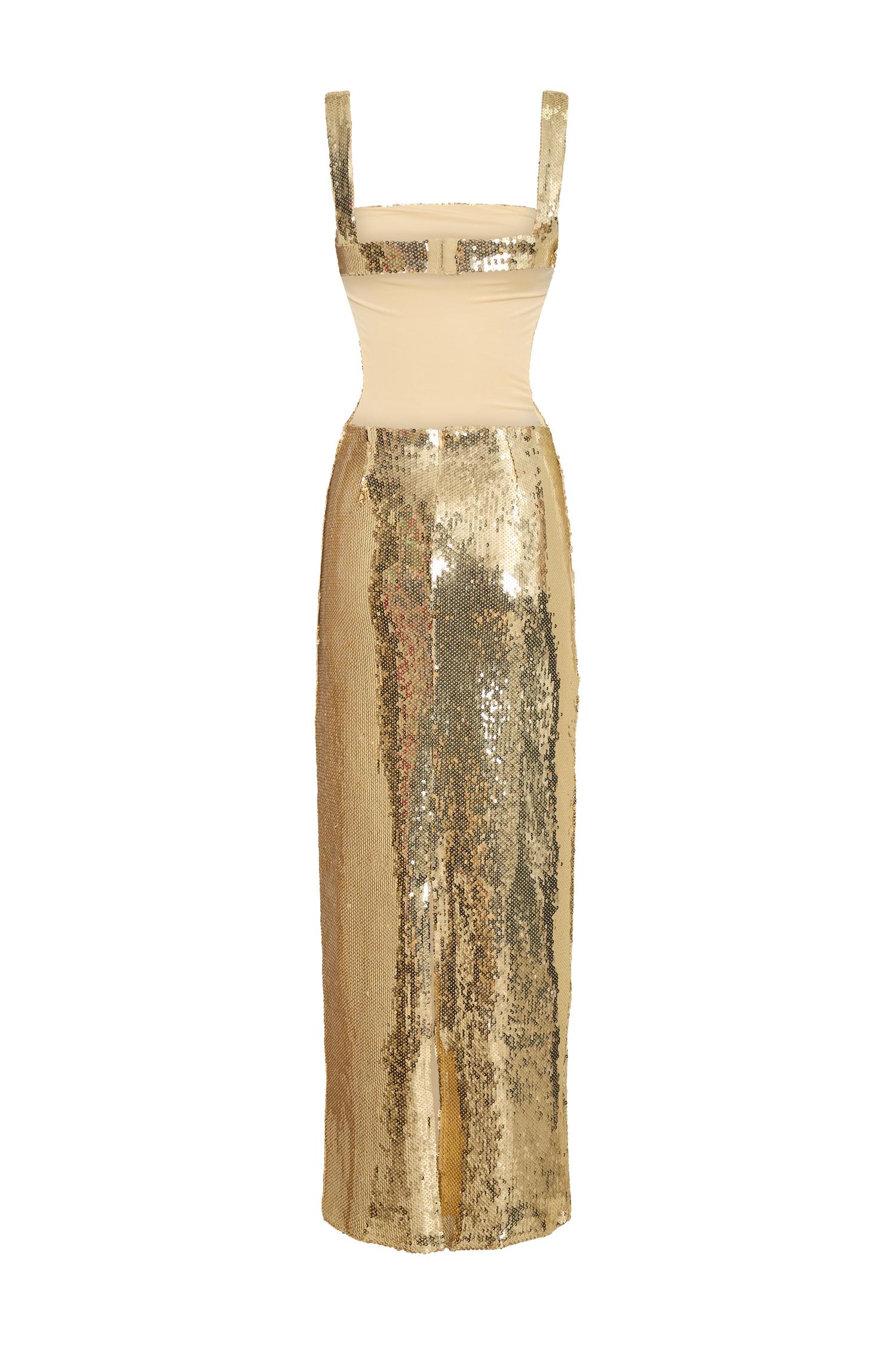 Adoria Sequin Cut Out Maxi Dress - Gold Product Image